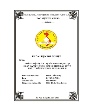 Khóa luận tốt nghiệp hoàn thiện quản trị rủi ro tín dụng tại ngân hàng thương mại cổ phần đầu tư và phát triển việt nam theo basel ii