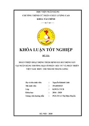 Thẩm định giá BĐS tại BIDV: Giải pháp hoàn thiện