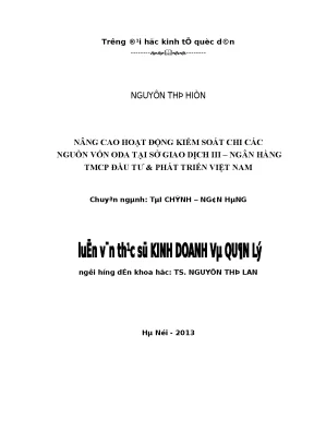 Kiểm soát chi vốn ODA: Thực trạng & Giải pháp tại BIDV