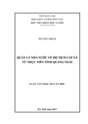 Luận văn: Quản lý nhà nước về hộ tịch cấp xã ở Quảng Ngãi