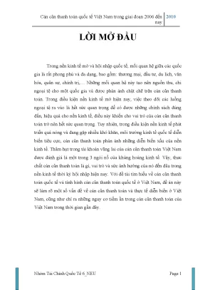 Cán cân thanh toán quốc tế việt nam trong giai đoạn 2006 đến nay