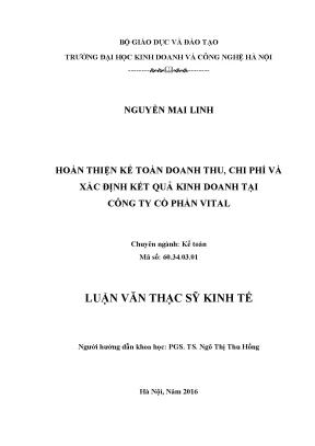 Hoàn thiện kế toán doanh thu chi phí & kết quả kinh doanh