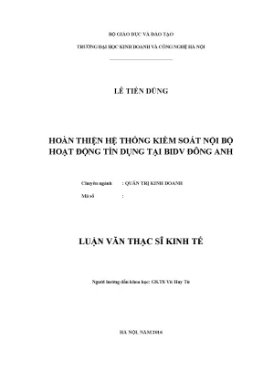 Hoàn thiện kiểm soát nội bộ tín dụng tại BIDV Đông Anh
