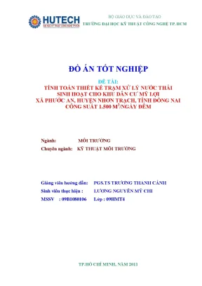 Đồ án thiết kế trạm xử lý nước thải sinh hoạt 1.500 m3/ngày