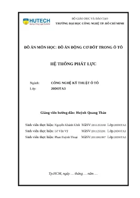 Đồ án Động cơ đốt trong: Thiết kế hệ thống phát lực