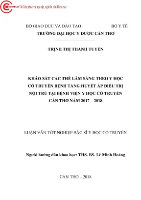 Khảo sát các thể lâm sàng theo y học cổ truyền bệnh tăng huyết áp điều trị nội trú tại bệnh viện y học cổ truyền cần thơ