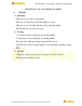 Giáo án Công nghệ 6 học kì 2 - Chương 3: Nấu ăn
