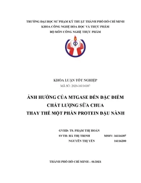 Cải thiện chất lượng sữa chua đậu nành bằng MTGase
