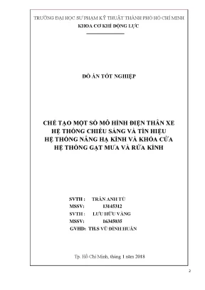 Đồ án mô hình điện thân xe: Chiếu sáng, Gạt mưa, Khóa cửa