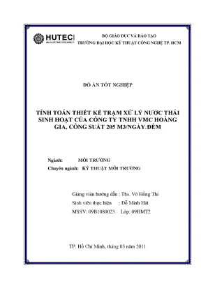 Đồ án thiết kế trạm xử lý nước thải sinh hoạt 205 m³/ngày