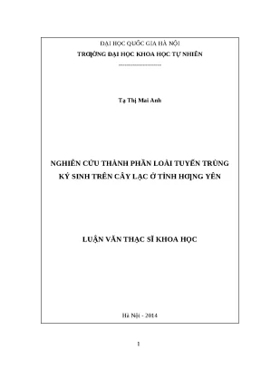 Luận văn thạc sĩ nghiên cứu thành phần loài tuyến trùng ký sinh trên cây lạc ở tỉnh hưng yên