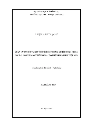 Luận văn Quản lý rủi ro tỷ giá tại Maritime Bank