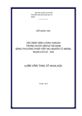 Xác định hàm lượng Mangan trong trà xanh bằng GF-AAS