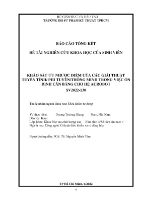Ổn định cân bằng hệ Acrobot: Các giải thuật và so sánh