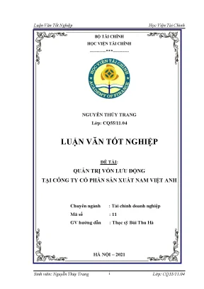 Vốn lưu động tại công ty cổ phần sản - Khóa luận