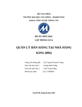 Đồ án Java Quản lý Bán hàng Nhà hàng King BBQ (Full Code)