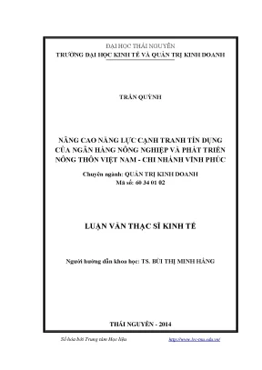 Giải pháp nâng cao NLCT tín dụng Agribank Vĩnh Phúc