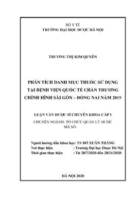 Phân tích danh mục thuốc BV Chấn thương chỉnh hình 2019