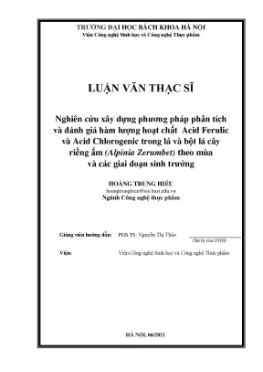 Phân tích Acid Ferulic, Chlorogenic trong cây riềng ấm