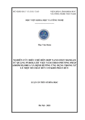 Nano oxit mangan từ quặng pyroluzit xử lý ô nhiễm hữu cơ