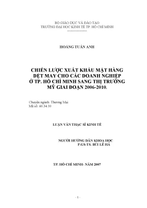 Luận văn chiến lược xuất khẩu dệt may sang thị trường Mỹ