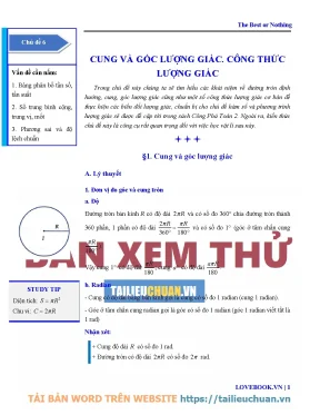 Cung và Góc Lượng Giác - Công thức Lượng Giác Toán 10