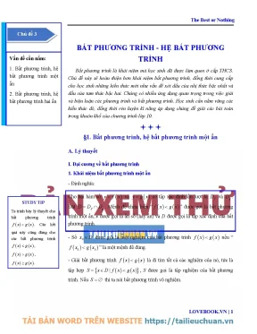 Lý thuyết Bất phương trình và Hệ Bất phương trình Lớp 10