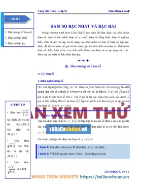 Lý Thuyết Hàm Số Bậc Nhất và Bậc Hai Lớp 10 (Đầy Đủ)