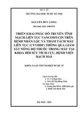 Phác đồ Vancomycin cho bệnh nhân lọc máu liên tục CVVHDF