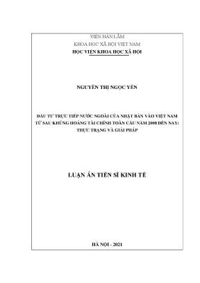 FDI Nhật Bản vào Việt Nam sau khủng hoảng 2008: Thực trạng và giải pháp