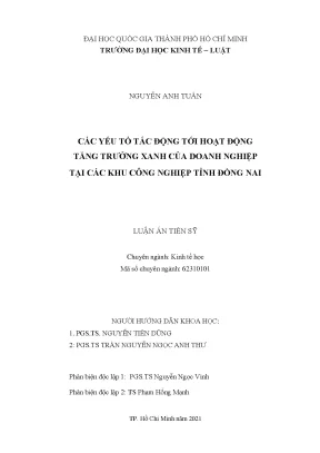 Yếu tố tác động tăng trưởng xanh doanh nghiệp KCN Đồng Nai