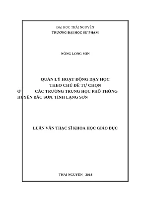 Quản lý dạy học theo chủ đề tự chọn tại trường THPT Bắc Sơn