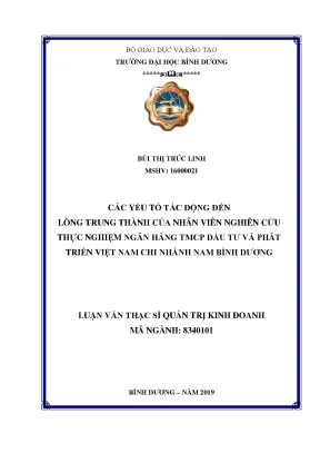 Yếu tố tác động đến lòng trung thành nhân viên ngân hàng BIDV