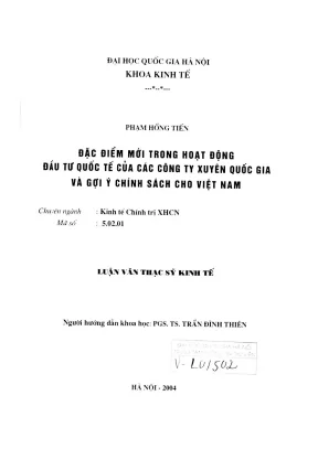 Đặc điểm mới đầu tư TNC & Chính sách Việt Nam