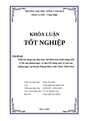 Thiết kế nâng cấp nhà máy chế biến tôm sushi và tôm PD công suất cao
