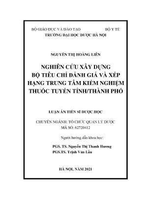 Xây dựng bộ tiêu chí đánh giá xếp hạng trung tâm kiểm nghiệm thuốc