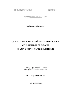 Quản lý nhà nước chuyển dịch cơ cấu kinh tế ngành vùng ĐBSH