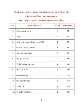 Bộ đề đọc hiểu ngữ văn 7 kì 1 ngữ liệu sách giáo khoa