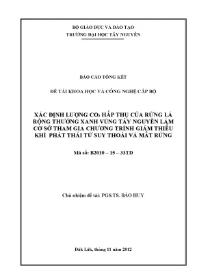 Xác định lượng CO2 hấp thụ của rừng Tây Nguyên