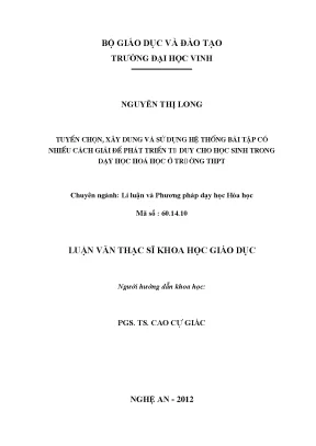 Phát triển tư duy Hóa học THPT bằng bài tập nhiều cách giải