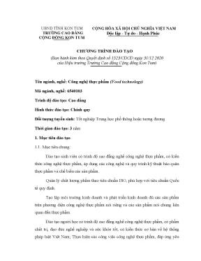 Chương trình đào tạo Công nghệ thực phẩm Cao đẳng Kon Tum