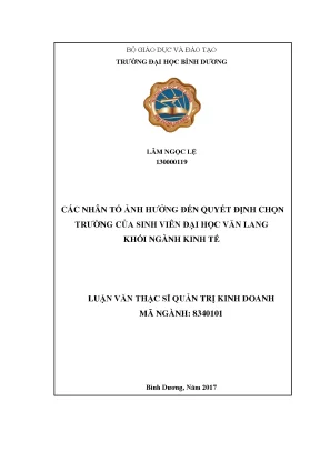 Các nhân tố ảnh hưởng quyết định chọn trường ĐH Văn Lang khối kinh tế
