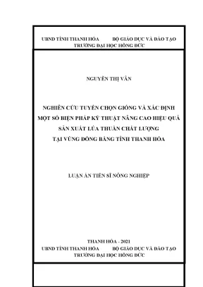Tuyển chọn giống và biện pháp kỹ thuật lúa thuần chất lượng Thanh Hóa