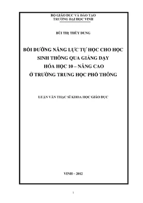 Bồi dưỡng năng lực tự học môn Hóa học 10 nâng cao cho học sinh