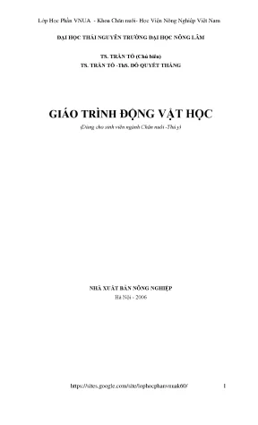 Giáo trình Động vật học cho sinh viên Chăn nuôi - Thú y