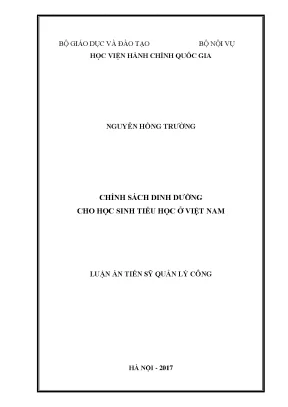 Chính sách dinh dưỡng cho học sinh tiểu học tại Việt Nam - Luận án tiến sĩ