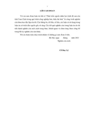 Luận án tiến sĩ 2021 phát triển nguồn nhân lực trình độ cao của tỉnh nam định trong quá trình công nghiệp hóa hiện đại hóa