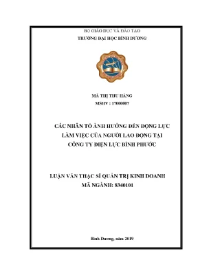Các nhân tố ảnh hưởng đến động lực làm việc tại Công ty Điện lực Bình Phước