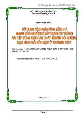 Sử dụng phản ứng hữu cơ mang tên người trong bồi dưỡng HSG hóa học THPT