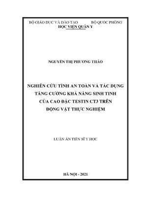 Nghiên cứu tính an toàn và tác dụng Testin CT3 trên sinh tinh động vật